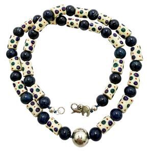 Handmade Men’s Tribal Necklace Sterling Silver Krobo Beads & UNDYED Lapis Lazuli